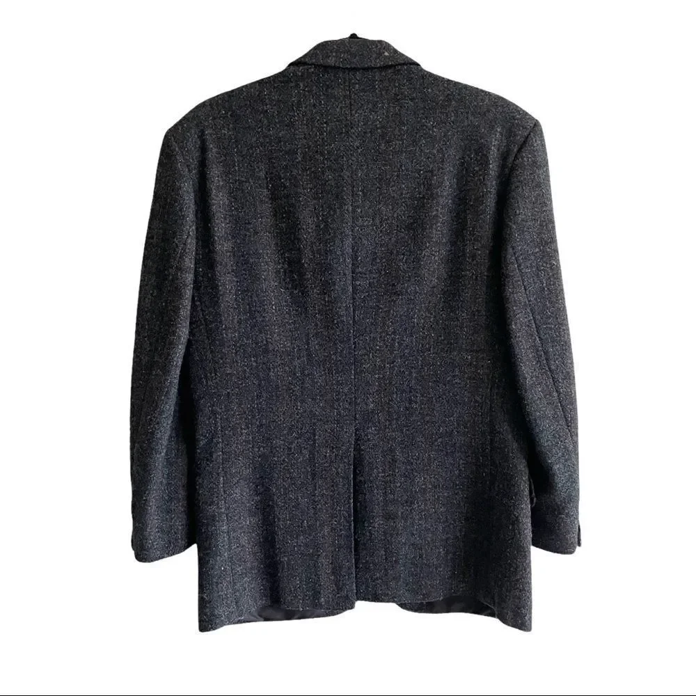 HARRIS TWEED Vintage Hand Woven Wool Sports Coat Jacket Blazer Navy Blue 40R - Picture 4 of 11